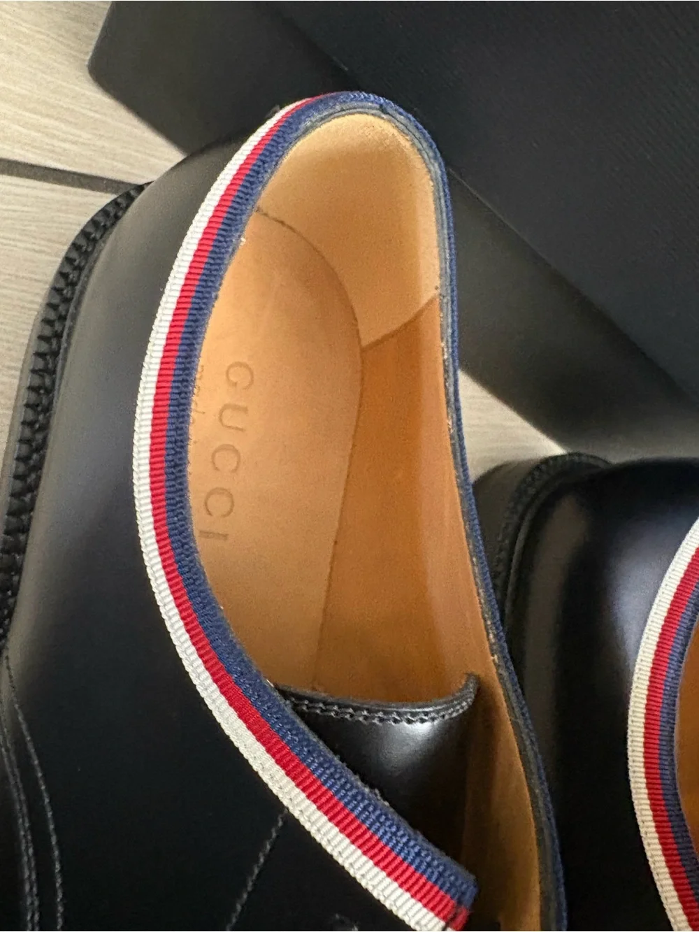 Brand new with box Gucci Black Leather Derby Shoes gg size 6.5 us 7.5